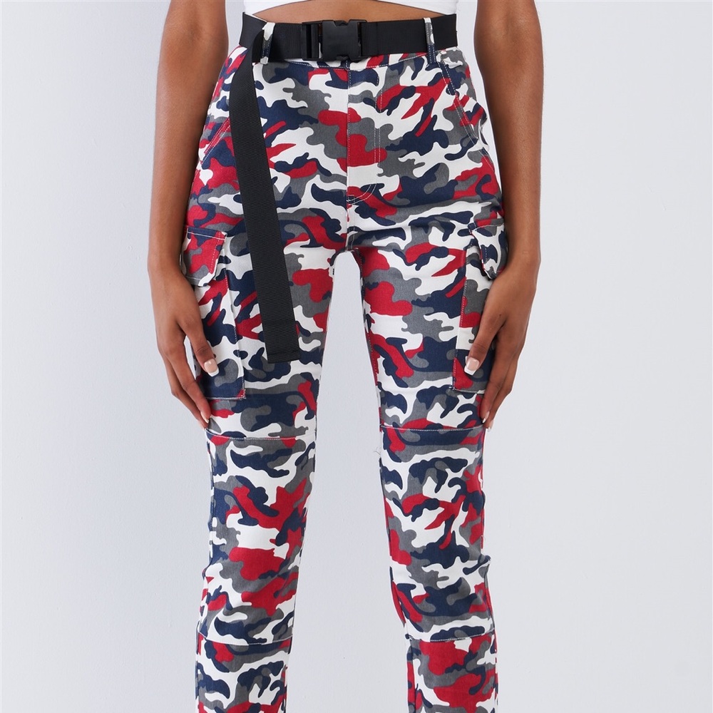Navy blue & red camo cargo pants